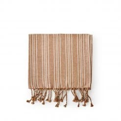 Garza Marfa Cotton Linen Ticking Stripe Tea Towel In Coffee