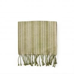 Garza Marfa Cotton Linen Ticking Stripe Tea Towel In Olive