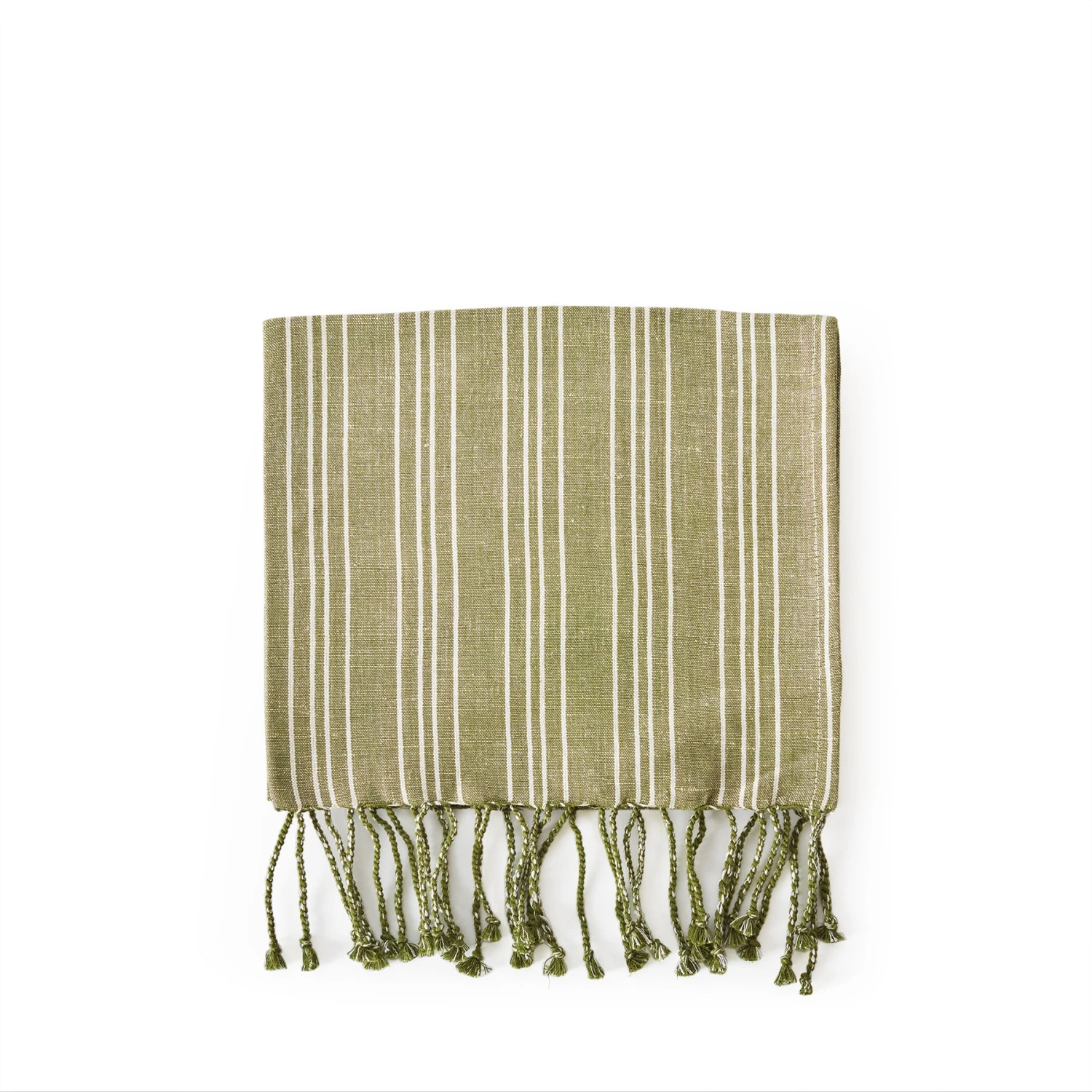 Garza Marfa Cotton Linen Ticking Stripe Tea Towel In Olive 1 Garza Marfa Cotton Linen Ticking Stripe Tea Towel In Olive