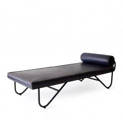 Garza Marfa Furniture Saddle Leather Chaise In Blue With Dash Black Base