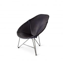 Garza Marfa Saddle Leather Oval Chair In Blue With Natural Steel Base