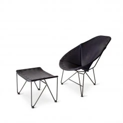 Garza Marfa Furniture Saddle Leather Ottoman In Blue With Natural Steel Base