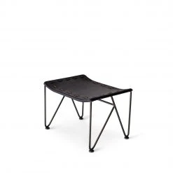 Garza Marfa Furniture Saddle Leather Ottoman In Blue With Natural Steel Base