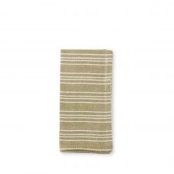 Garza Marfa Registry Essentials Cotton Linen Small Ticking Stripe Napkins In Olive (Set Of 4)