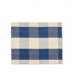 Tensira New Cotton Check Placemat In Navy Blue And Off-White