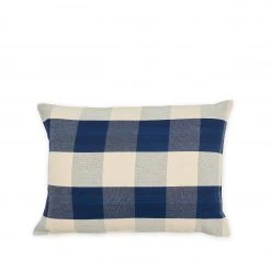 Tensira New Cotton Check Pillow In Navy Blue And Off-White