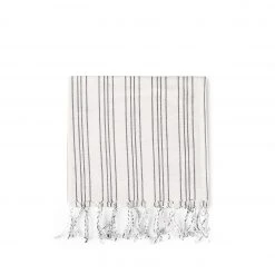 Garza Marfa Registry Essentials Cotton Linen Ticking Stripe Tea Towel In Ivory With Black