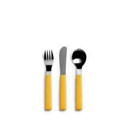 David Mellor Heath Kids Flatware Set With Yellow Handles