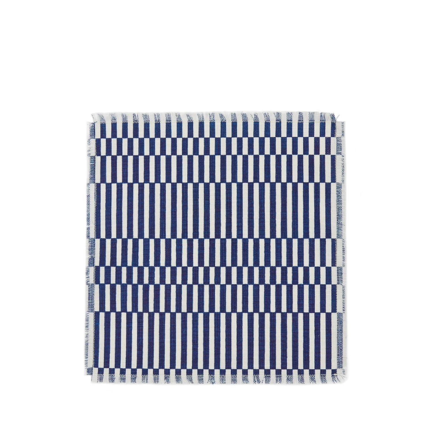 Fernhill All Linens Wotan Cocktail Napkin In Blue On Oyster Ground 1 Fernhill All Linens Wotan Cocktail Napkin In Blue On Oyster Ground